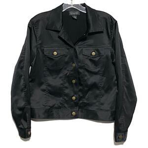 Spenser Jeremy Black Jacket Gold Buttons Womens S Chic Classic Moto Quiet Luxury